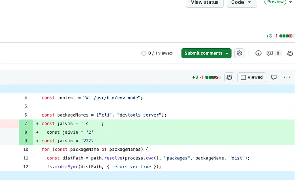 GitHub’s review interface uses highlighted lines to make code changes visible.